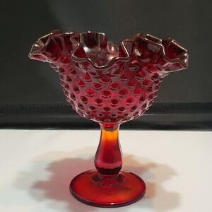 Fenton red hobnail compote/candy dish